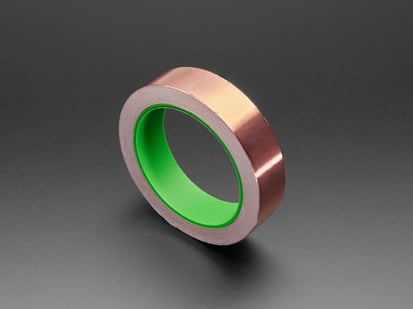 Copper Foil Tape with Conductive Adhesive - 25mm x 15 meter roll - Angled Shot of the Copper Foil Tape with Conductive Adhesive - 25mm x 15 meter roll.